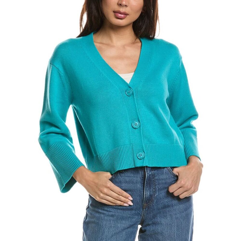 Forte Cashmere Womens  Wide Sleeve Cardigan, Green